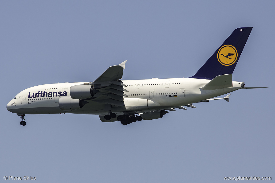 Lufthansa Airbus A380-800 D-AIMJ at San Francisco International Airport (KSFO/SFO) Lufthansa Airbus A380-800 D-AIMJ at San Francisco International Airport (KSFO/SFO)
