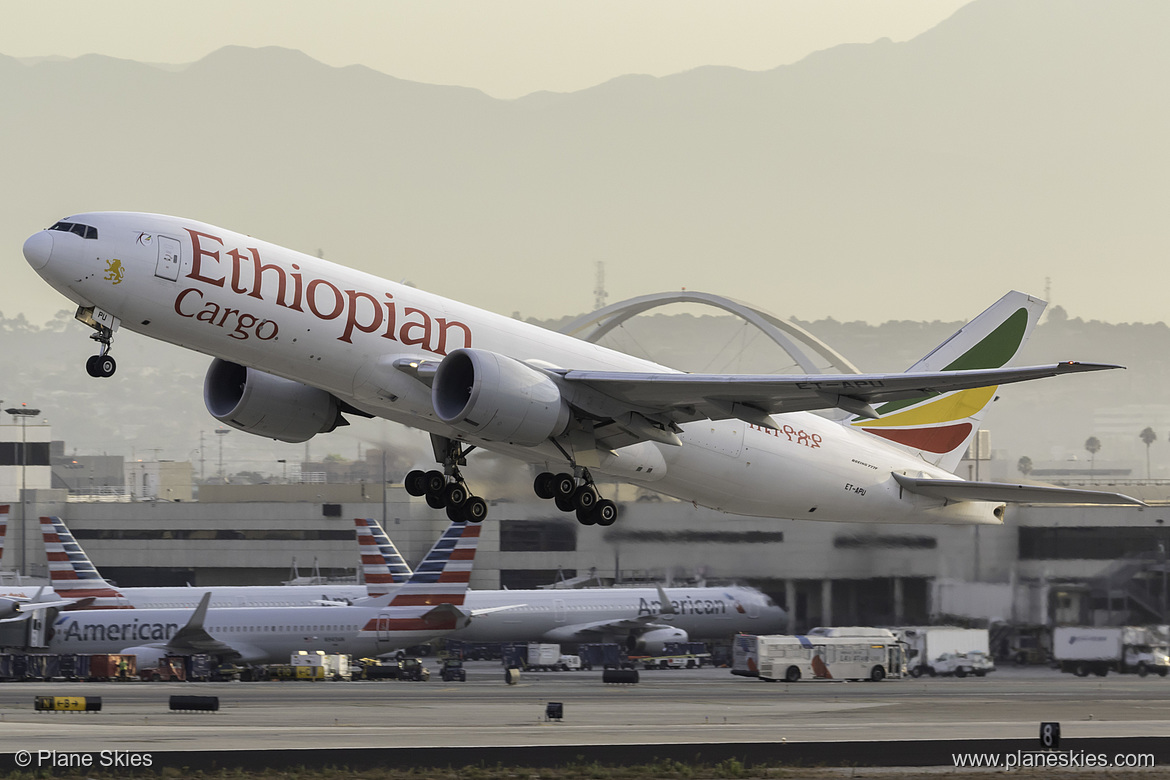 Ethiopian Airlines Boeing 777F ET-APU at Los Angeles International Airport (KLAX/LAX) Ethiopian Airlines Boeing 777F ET-APU at Los Angeles International Airport (KLAX/LAX)