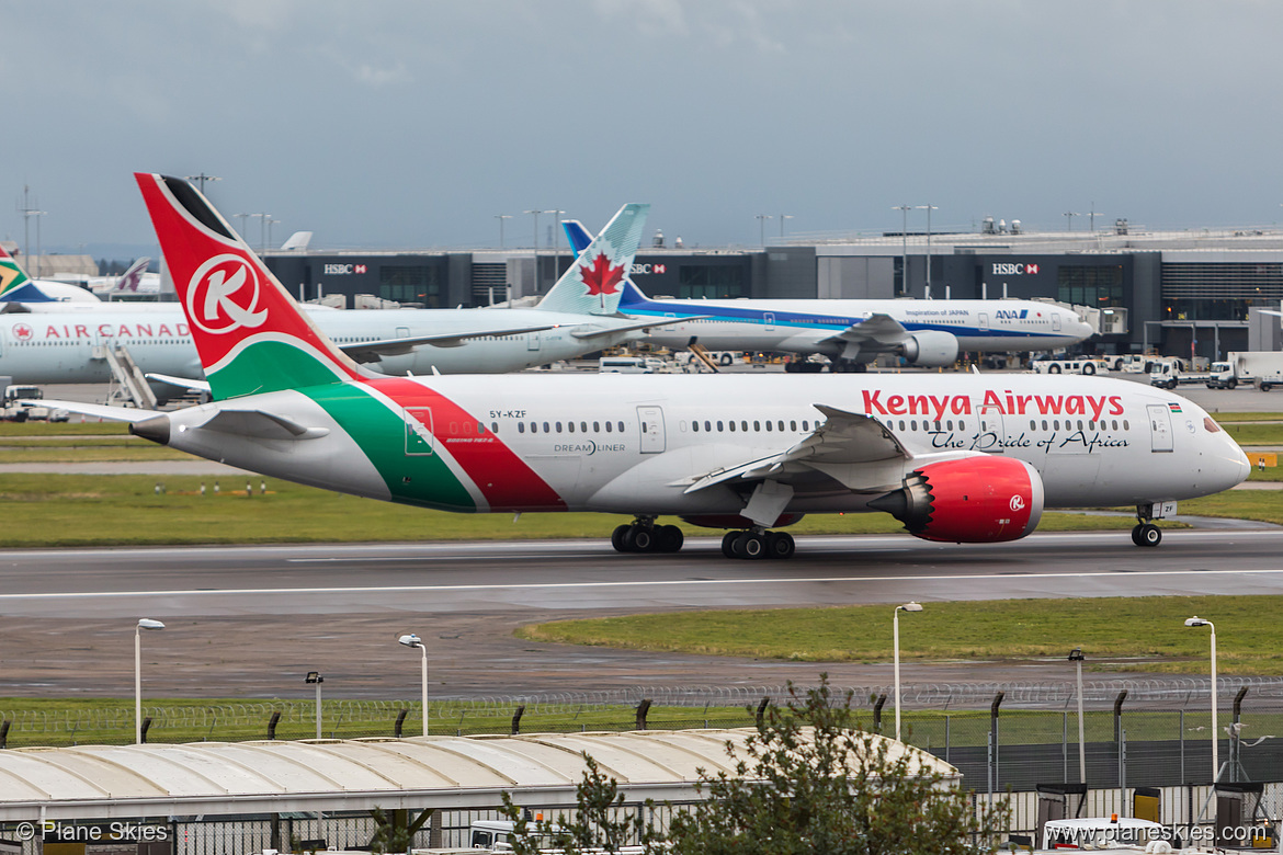Kenya Airways Boeing 787-8 5Y-KZF at London Heathrow Airport (EGLL/LHR) Kenya Airways Boeing 787-8 5Y-KZF at London Heathrow Airport (EGLL/LHR)