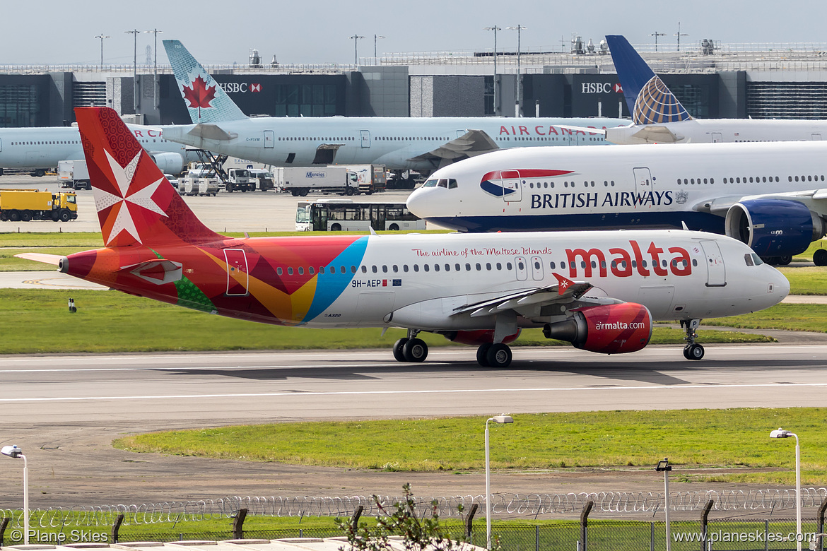 Air Malta Airbus A320-200 9H-AEP at London Heathrow Airport (EGLL/LHR) Air Malta Airbus A320-200 9H-AEP at London Heathrow Airport (EGLL/LHR)