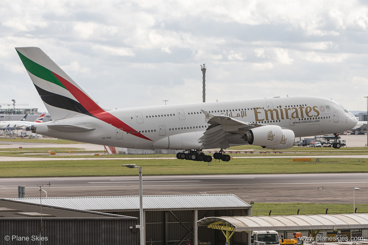 Emirates Airbus A380-800 A6-EDR at London Heathrow Airport (EGLL/LHR) Emirates Airbus A380-800 A6-EDR at London Heathrow Airport (EGLL/LHR)