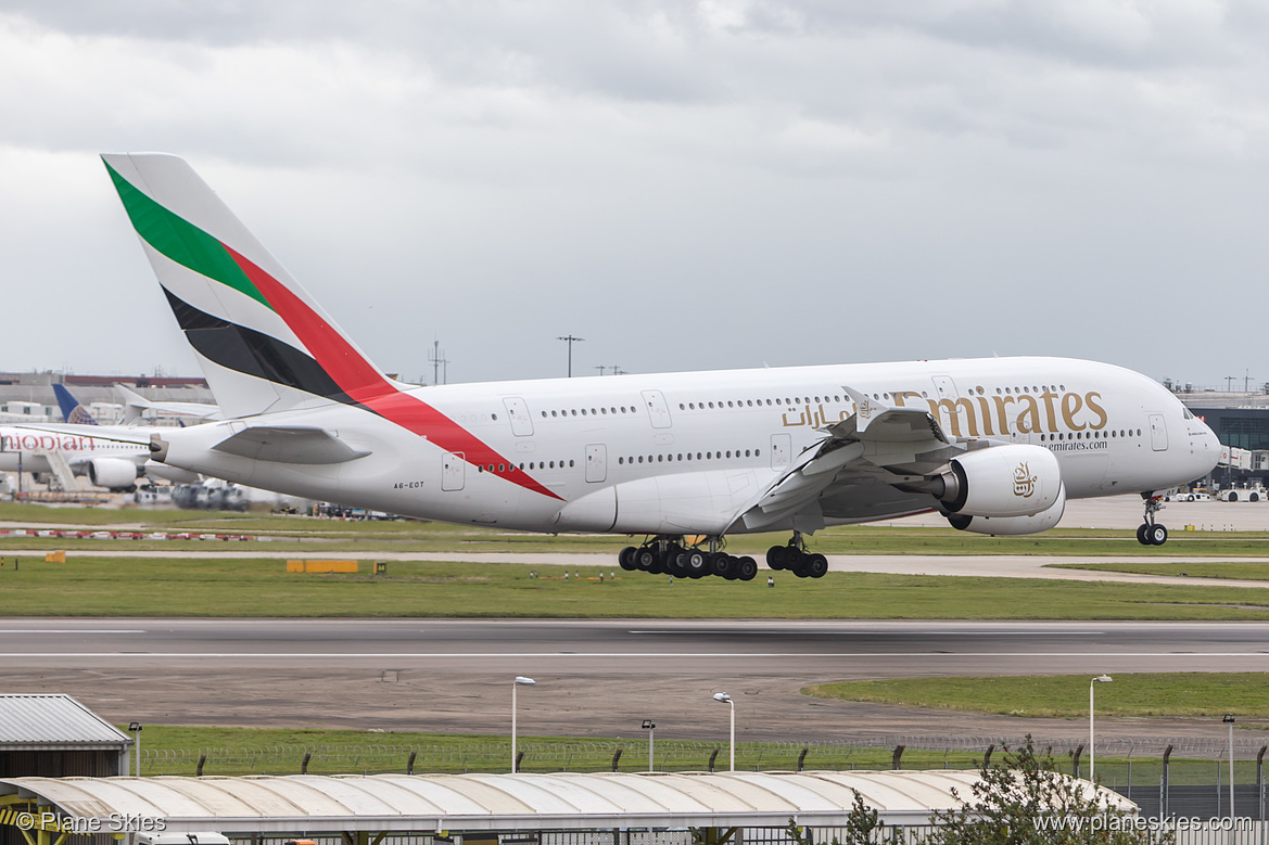 Emirates Airbus A380-800 A6-EOT at London Heathrow Airport (EGLL/LHR) Emirates Airbus A380-800 A6-EOT at London Heathrow Airport (EGLL/LHR)