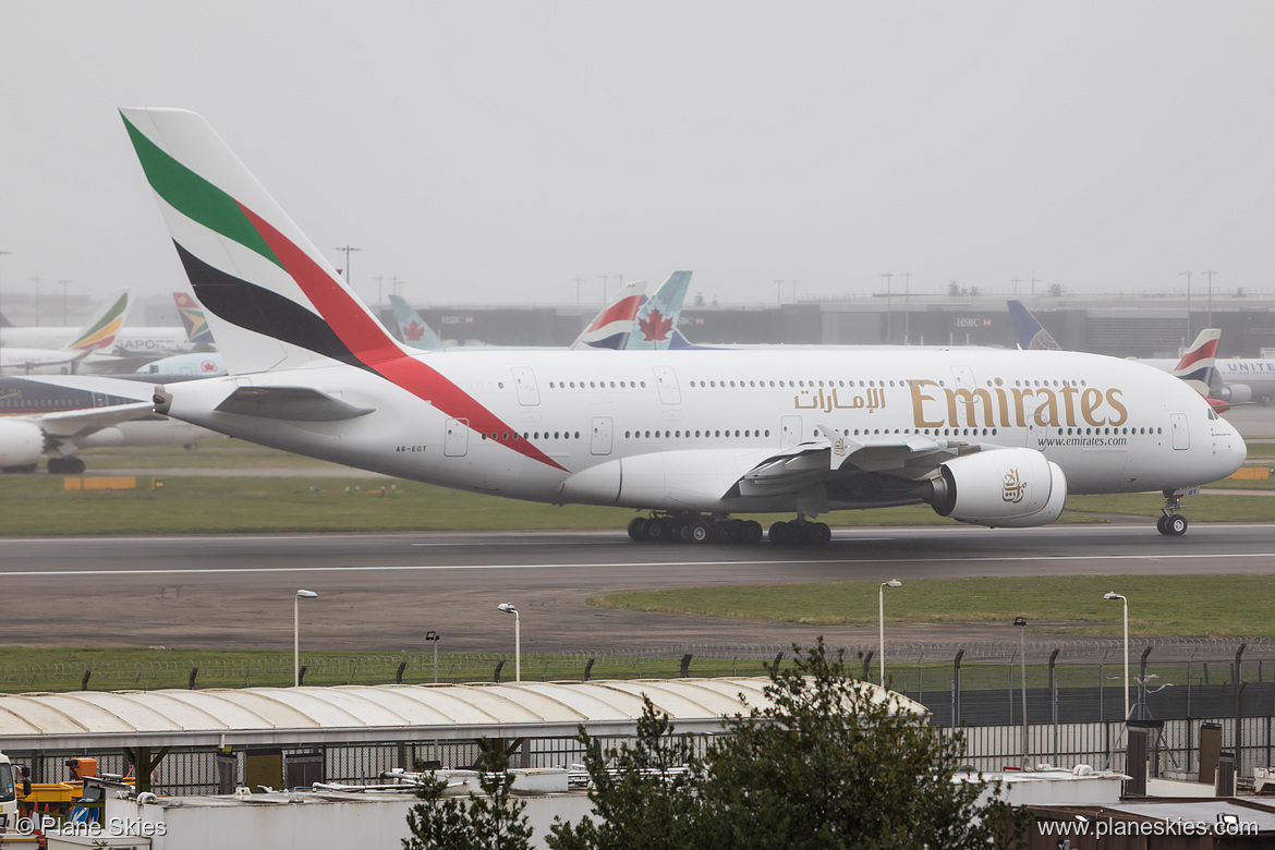 Emirates Airbus A380-800 A6-EOT at London Heathrow Airport (EGLL/LHR) Emirates Airbus A380-800 A6-EOT at London Heathrow Airport (EGLL/LHR)