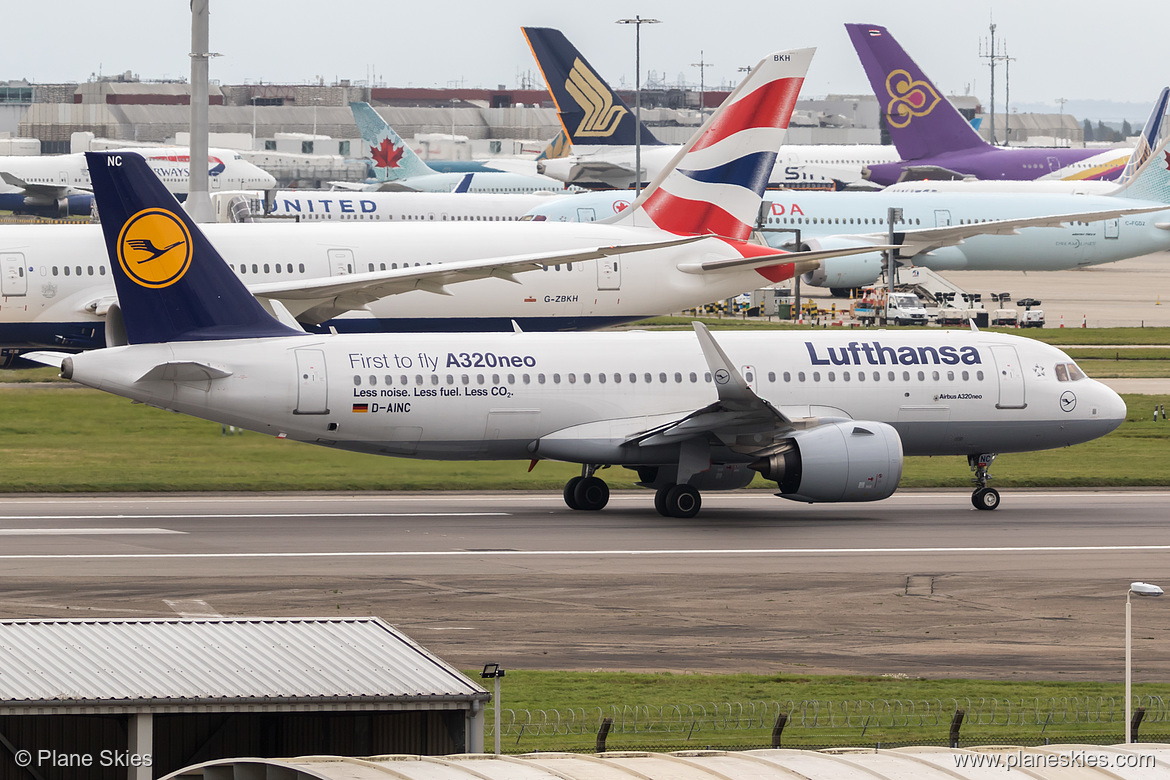 Lufthansa Airbus A320neo D-AINC at London Heathrow Airport (EGLL/LHR) Lufthansa Airbus A320neo D-AINC at London Heathrow Airport (EGLL/LHR)