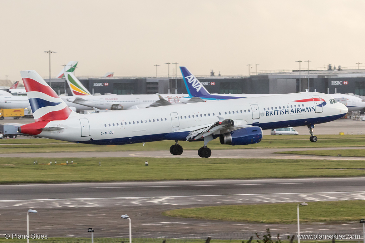 British Airways Airbus A321-200 G-MEDU at London Heathrow Airport (EGLL/LHR) British Airways Airbus A321-200 G-MEDU at London Heathrow Airport (EGLL/LHR)