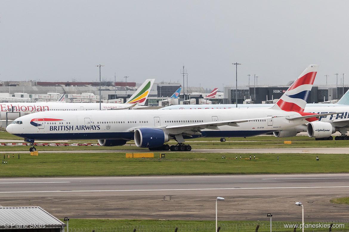 British Airways Boeing 777-300ER G-STBI at London Heathrow Airport (EGLL/LHR) British Airways Boeing 777-300ER G-STBI at London Heathrow Airport (EGLL/LHR)