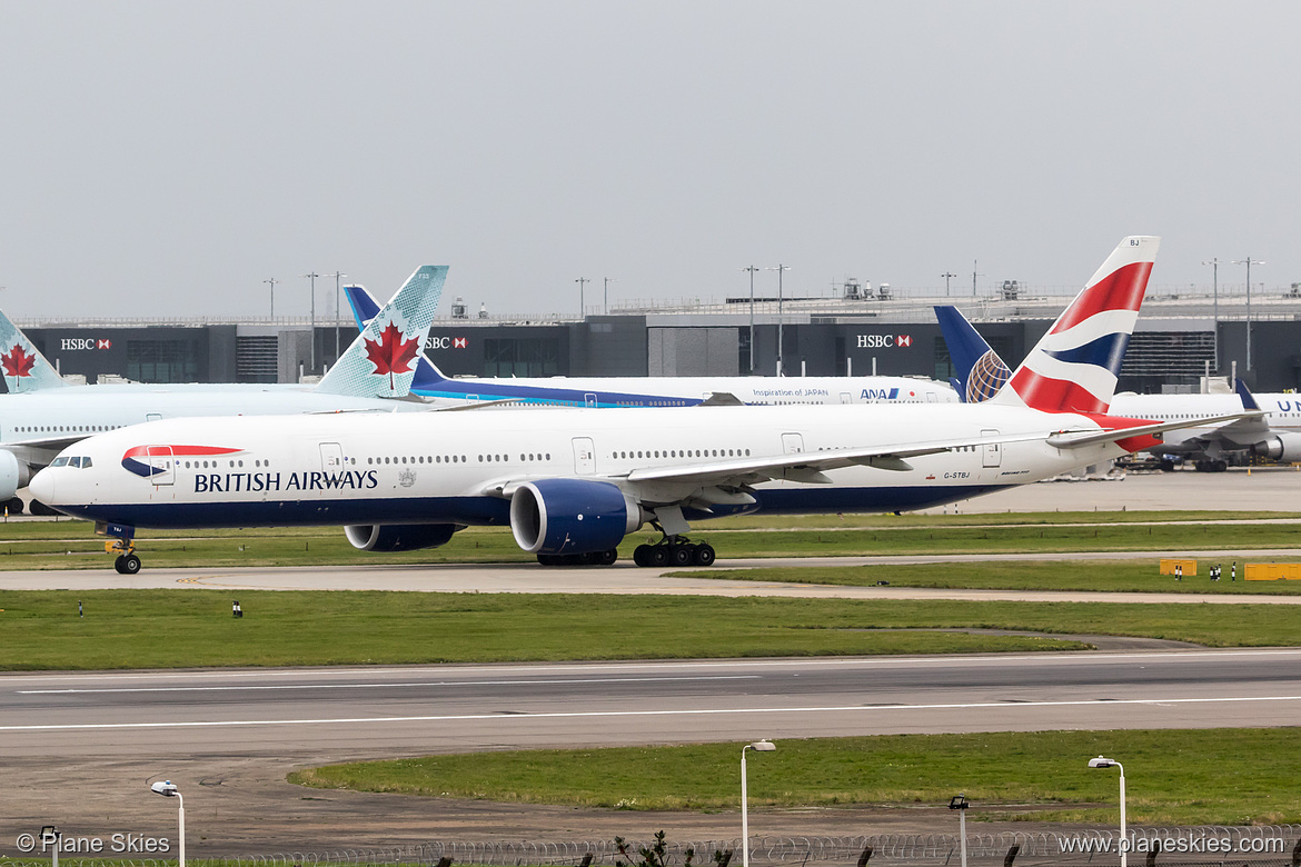 British Airways Boeing 777-300ER G-STBJ at London Heathrow Airport (EGLL/LHR) British Airways Boeing 777-300ER G-STBJ at London Heathrow Airport (EGLL/LHR)