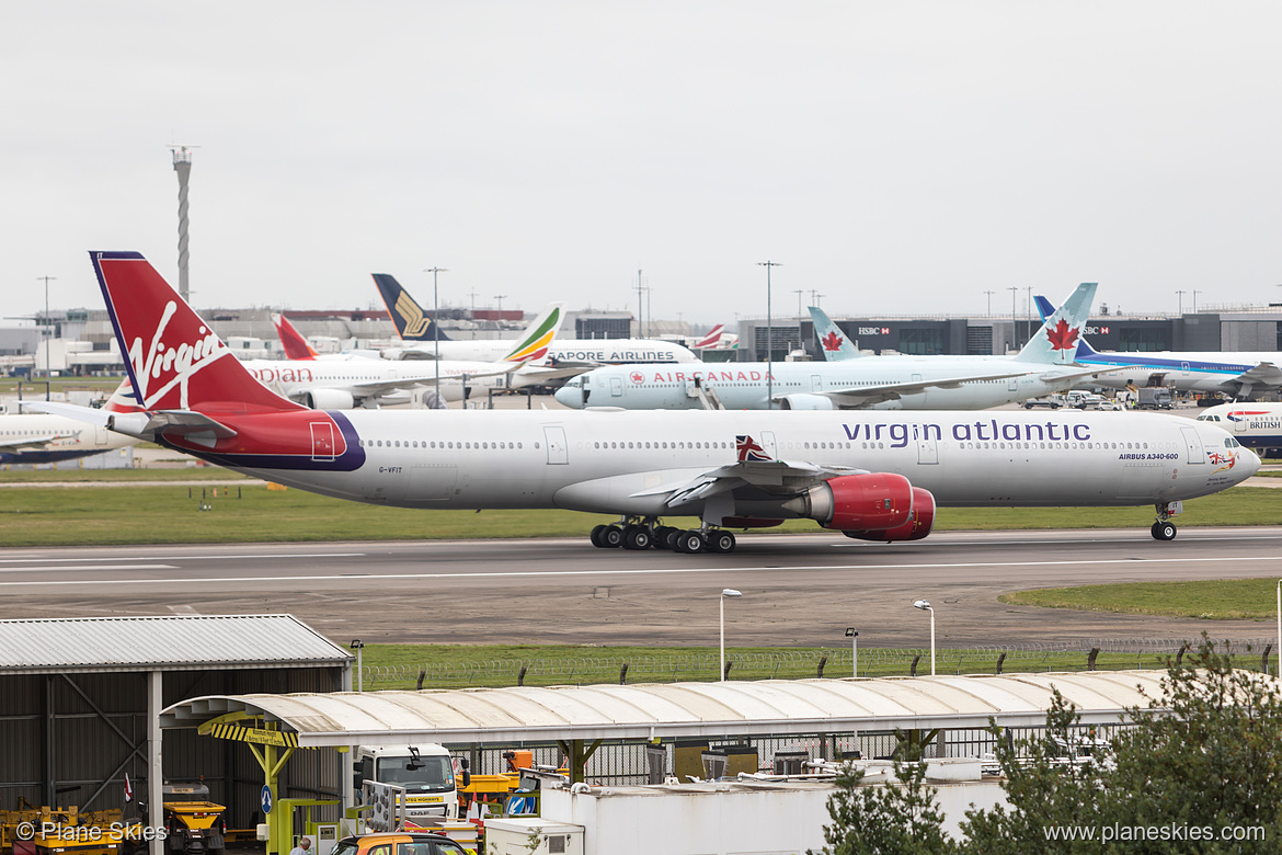 Virgin Atlantic Airbus A340-600 G-VFIT at London Heathrow Airport (EGLL/LHR) Virgin Atlantic Airbus A340-600 G-VFIT at London Heathrow Airport (EGLL/LHR)