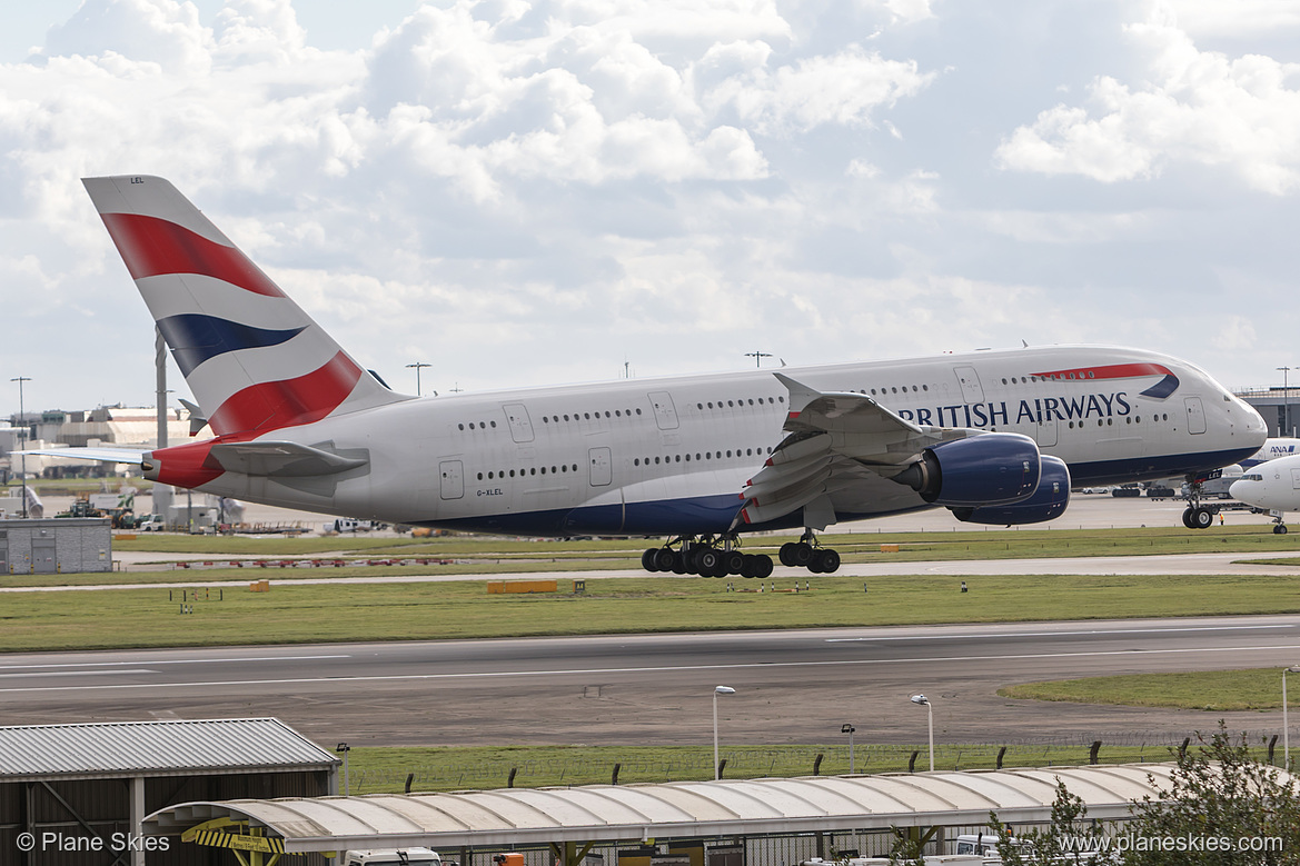 British Airways Airbus A380-800 G-XLEL at London Heathrow Airport (EGLL/LHR) British Airways Airbus A380-800 G-XLEL at London Heathrow Airport (EGLL/LHR)