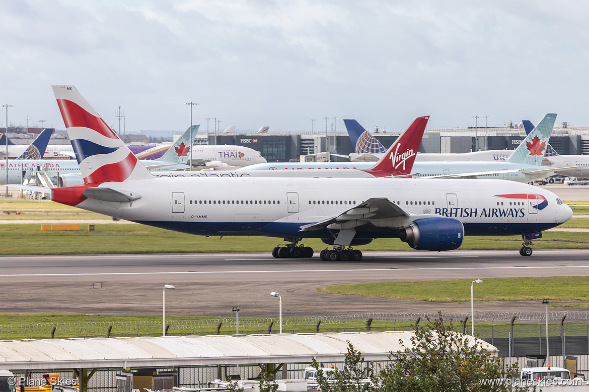 British Airways Boeing 777-200ER G-YMMK at London Heathrow Airport (EGLL/LHR) British Airways Boeing 777-200ER G-YMMK at London Heathrow Airport (EGLL/LHR)
