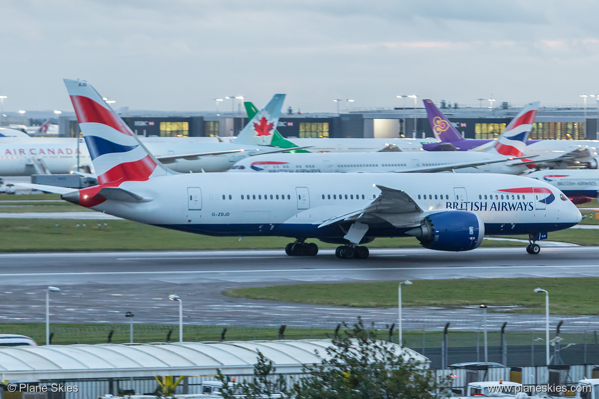 British Airways Boeing 787-8 G-ZBJD at London Heathrow Airport (EGLL/LHR) British Airways Boeing 787-8 G-ZBJD at London Heathrow Airport (EGLL/LHR)