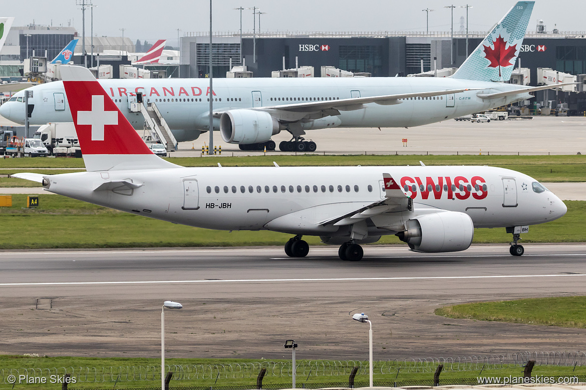 Swiss International Air Lines Bombardier CS100 HB-JBH at London Heathrow Airport (EGLL/LHR) Swiss International Air Lines Bombardier CS100 HB-JBH at London Heathrow Airport (EGLL/LHR)
