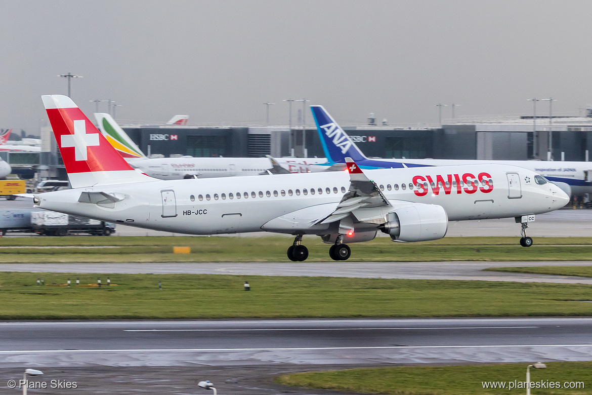 Swiss International Air Lines Bombardier CS300 HB-JCC at London Heathrow Airport (EGLL/LHR) Swiss International Air Lines Bombardier CS300 HB-JCC at London Heathrow Airport (EGLL/LHR)