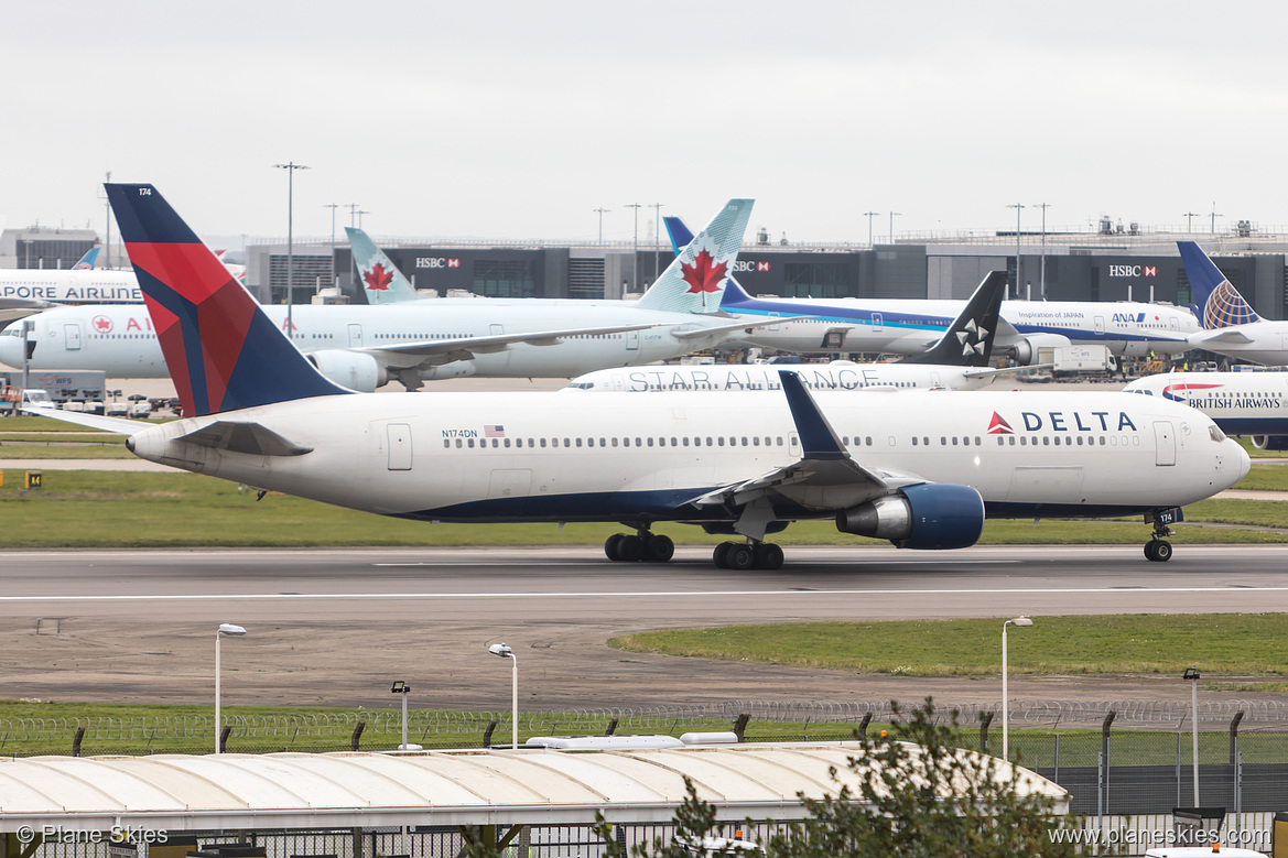 Delta Air Lines Boeing 767-300ER N174DN at London Heathrow Airport (EGLL/LHR) Delta Air Lines Boeing 767-300ER N174DN at London Heathrow Airport (EGLL/LHR)