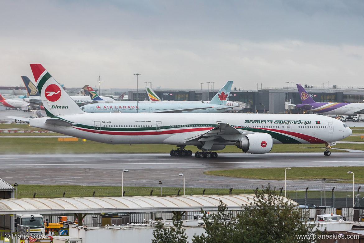 Biman Bangladesh Airlines Boeing 777-300ER S2-AHN at London Heathrow Airport (EGLL/LHR)