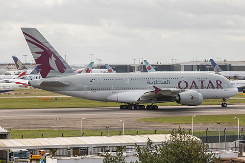 Qatar Airways Airbus A380-800 A7-APB at London Heathrow Airport (EGLL/LHR) Qatar Airways Airbus A380-800 A7-APB at London Heathrow Airport (EGLL/LHR)