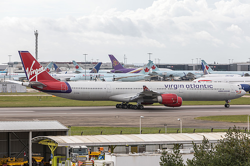 Virgin Atlantic Airbus A340-600 G-VYOU at London Heathrow Airport (EGLL/LHR) Virgin Atlantic Airbus A340-600 G-VYOU at London Heathrow Airport (EGLL/LHR)