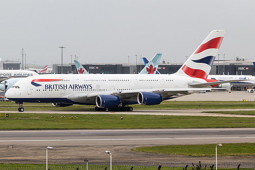 British Airways Airbus A380-800 G-XLEL at London Heathrow Airport (EGLL/LHR) British Airways Airbus A380-800 G-XLEL at London Heathrow Airport (EGLL/LHR)