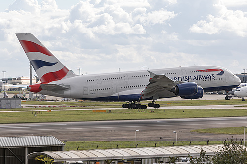British Airways Airbus A380-800 G-XLEL at London Heathrow Airport (EGLL/LHR) British Airways Airbus A380-800 G-XLEL at London Heathrow Airport (EGLL/LHR)