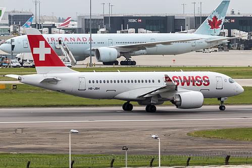 Swiss International Air Lines Bombardier CS100 HB-JBH at London Heathrow Airport (EGLL/LHR) Swiss International Air Lines Bombardier CS100 HB-JBH at London Heathrow Airport (EGLL/LHR)