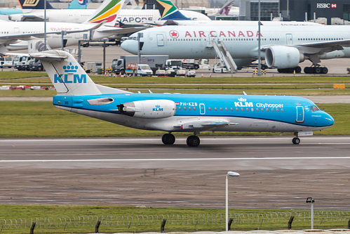KLM Cityhopper Fokker F70 PH-KZB at London Heathrow Airport (EGLL/LHR) KLM Cityhopper Fokker F70 PH-KZB at London Heathrow Airport (EGLL/LHR)
