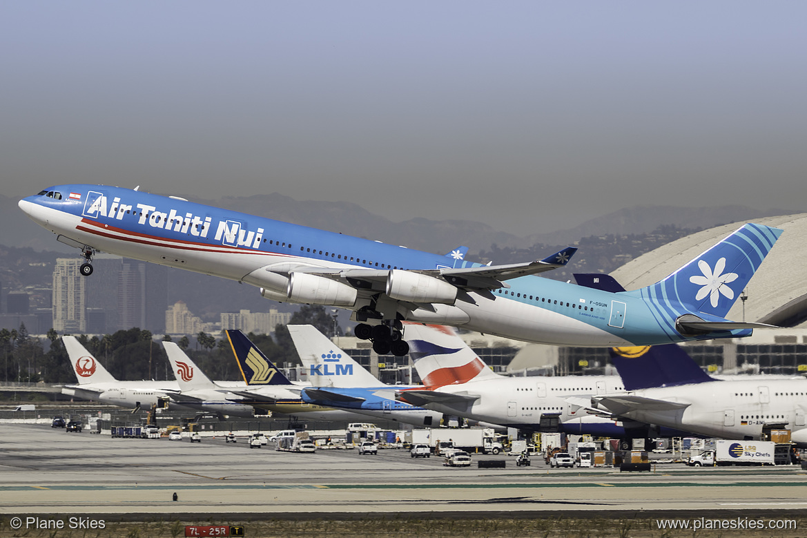 Air Tahiti Nui Airbus A340-300 F-OSUN at Los Angeles International Airport (KLAX/LAX) Air Tahiti Nui Airbus A340-300 F-OSUN at Los Angeles International Airport (KLAX/LAX)