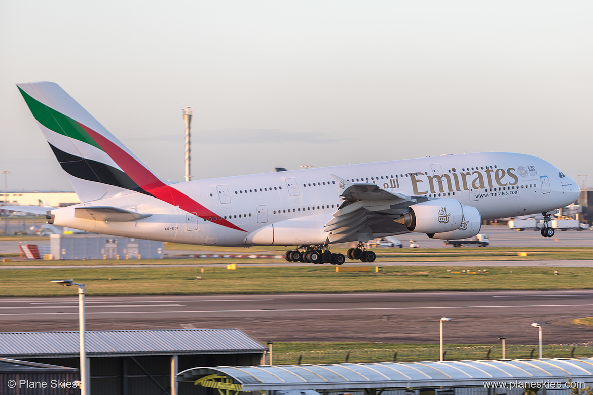 Emirates Airbus A380-800 A6-EDI at London Heathrow Airport (EGLL/LHR) Emirates Airbus A380-800 A6-EDI at London Heathrow Airport (EGLL/LHR)