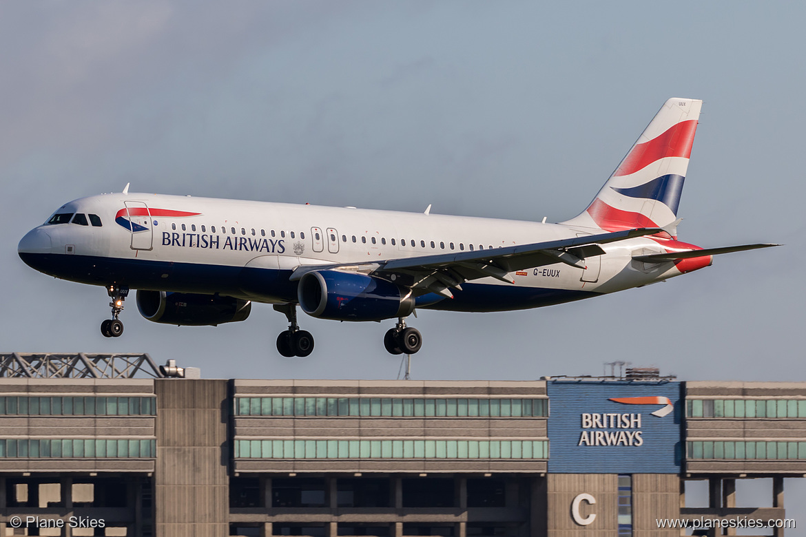 British Airways Airbus A320-200 G-EUUX at London Heathrow Airport (EGLL/LHR) British Airways Airbus A320-200 G-EUUX at London Heathrow Airport (EGLL/LHR)