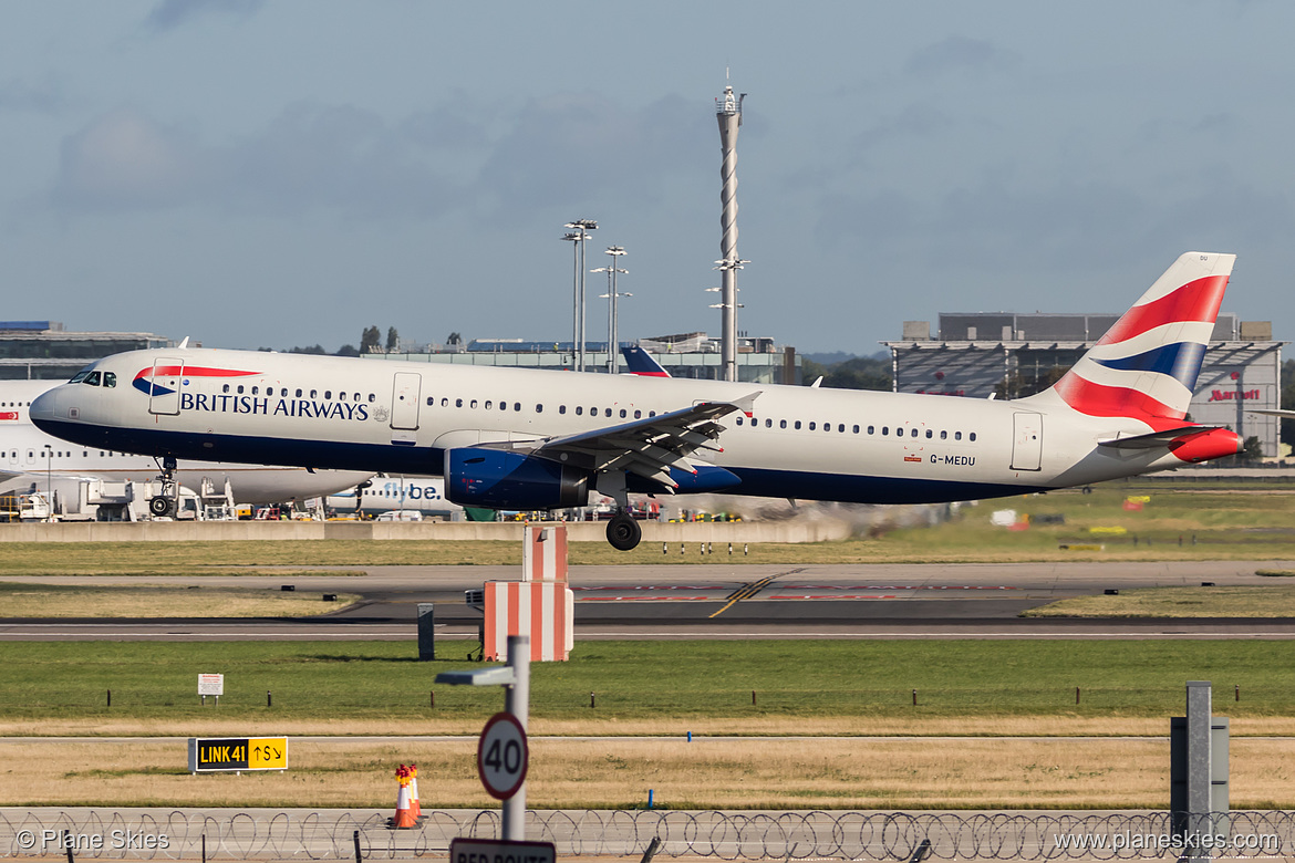 British Airways Airbus A321-200 G-MEDU at London Heathrow Airport (EGLL/LHR) British Airways Airbus A321-200 G-MEDU at London Heathrow Airport (EGLL/LHR)