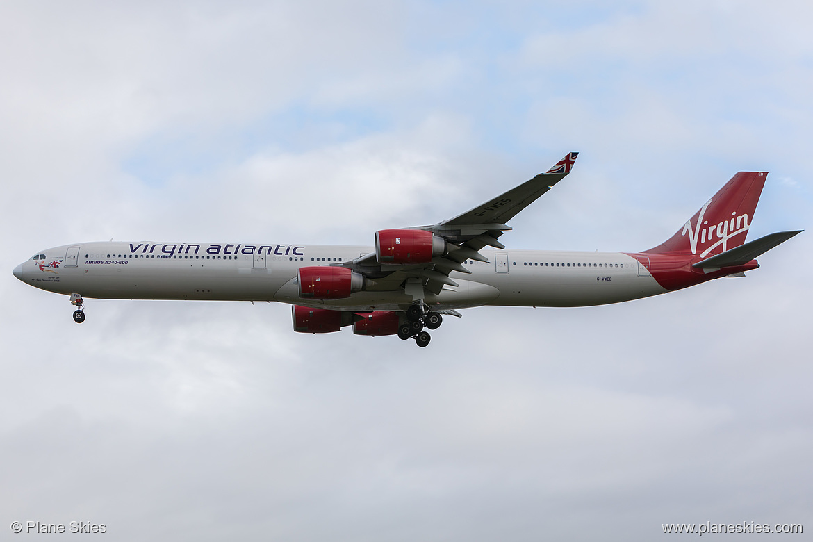 Virgin Atlantic Airbus A340-600 G-VWEB at London Heathrow Airport (EGLL/LHR) Virgin Atlantic Airbus A340-600 G-VWEB at London Heathrow Airport (EGLL/LHR)