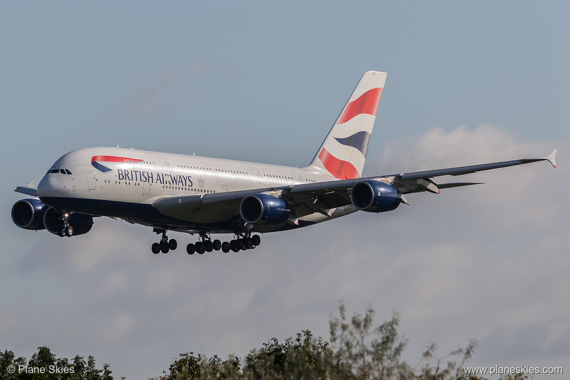 British Airways Airbus A380-800 G-XLEI at London Heathrow Airport (EGLL/LHR) British Airways Airbus A380-800 G-XLEI at London Heathrow Airport (EGLL/LHR)