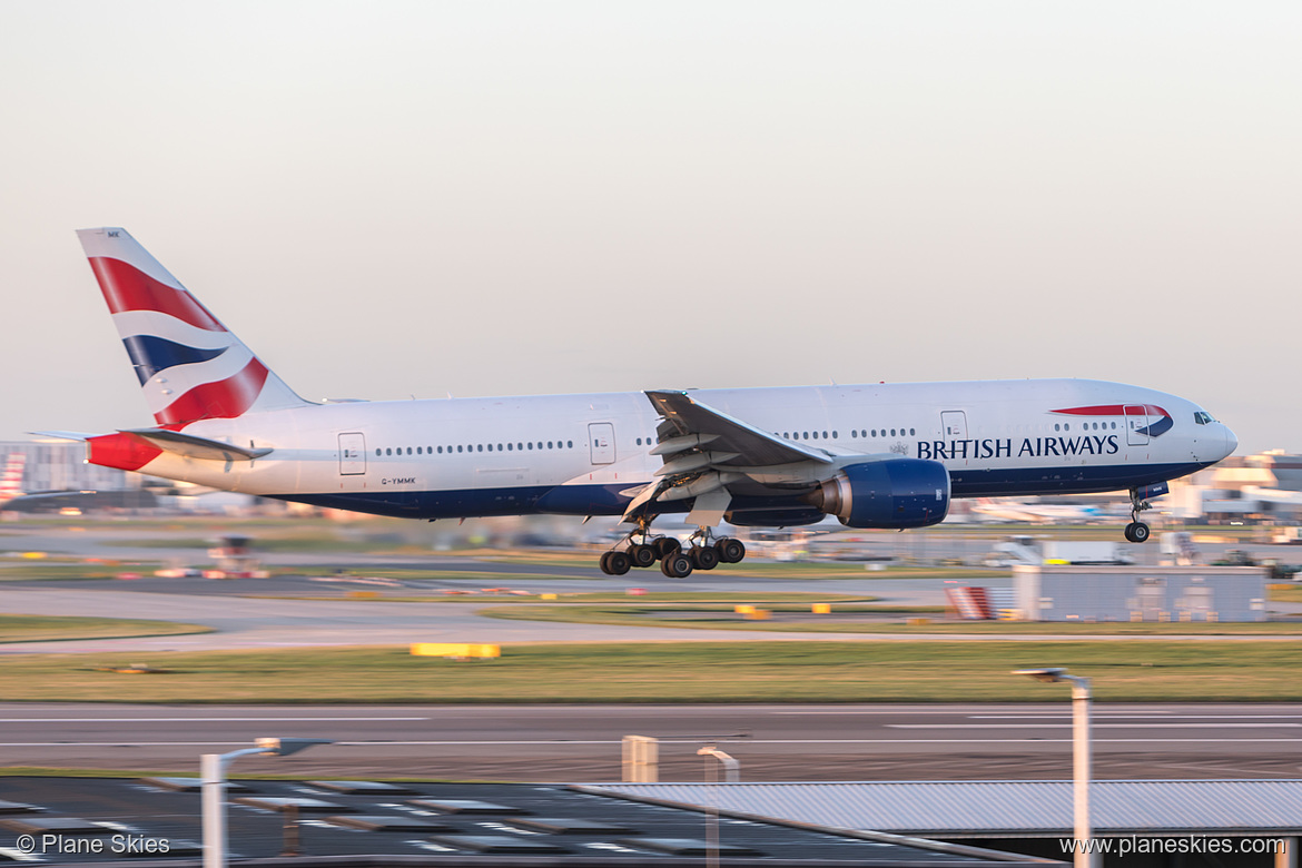 British Airways Boeing 777-200ER G-YMMK at London Heathrow Airport (EGLL/LHR) British Airways Boeing 777-200ER G-YMMK at London Heathrow Airport (EGLL/LHR)