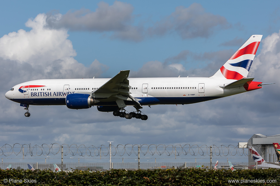 British Airways Boeing 777-200ER G-YMMP at London Heathrow Airport (EGLL/LHR) British Airways Boeing 777-200ER G-YMMP at London Heathrow Airport (EGLL/LHR)
