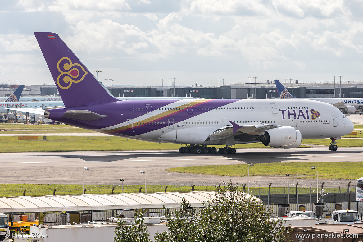 Thai Airways Airbus A380-800 HS-TUF at London Heathrow Airport (EGLL/LHR) Thai Airways Airbus A380-800 HS-TUF at London Heathrow Airport (EGLL/LHR)