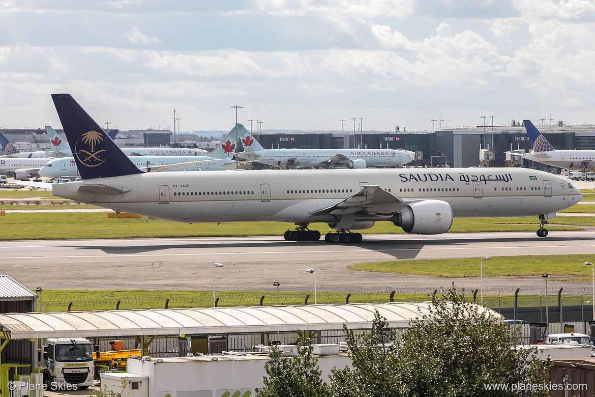 Saudia Boeing 777-300ER HZ-AK20 at London Heathrow Airport (EGLL/LHR)