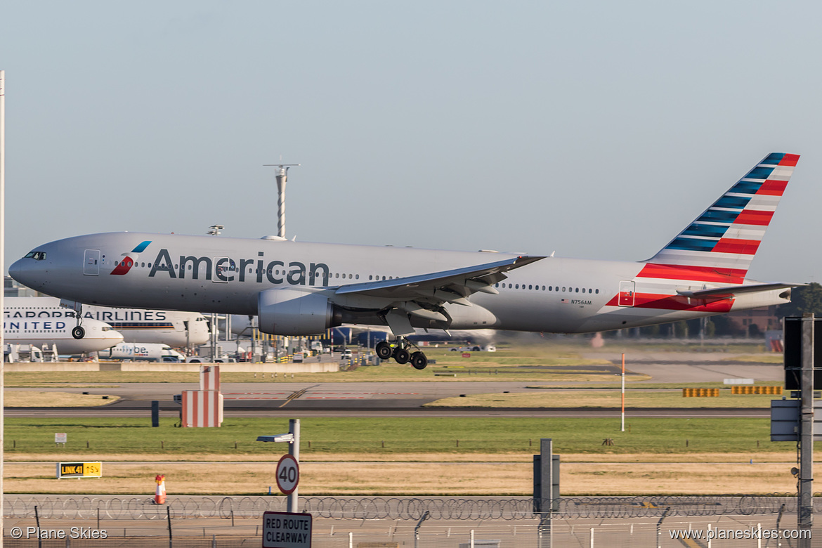 American Airlines Boeing 777-200ER N756AM at London Heathrow Airport (EGLL/LHR)