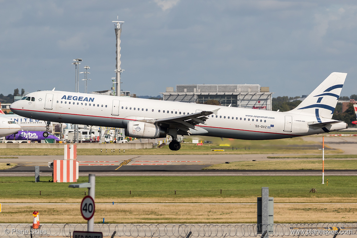 Aegean Airlines Airbus A321-200 SX-DVZ at London Heathrow Airport (EGLL/LHR) Aegean Airlines Airbus A321-200 SX-DVZ at London Heathrow Airport (EGLL/LHR)