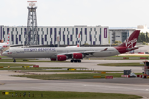 Virgin Atlantic Airbus A340-600 G-VRED at London Heathrow Airport (EGLL/LHR) Virgin Atlantic Airbus A340-600 G-VRED at London Heathrow Airport (EGLL/LHR)