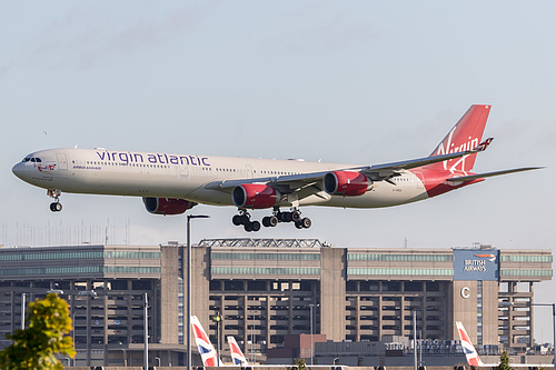 Virgin Atlantic Airbus A340-600 G-VRED at London Heathrow Airport (EGLL/LHR) Virgin Atlantic Airbus A340-600 G-VRED at London Heathrow Airport (EGLL/LHR)