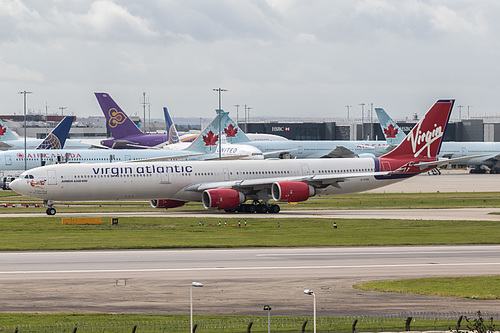 Virgin Atlantic Airbus A340-600 G-VYOU at London Heathrow Airport (EGLL/LHR) Virgin Atlantic Airbus A340-600 G-VYOU at London Heathrow Airport (EGLL/LHR)