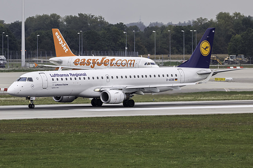 Lufthansa CityLine Embraer ERJ-195 D-AEBB at Munich International Airport (EDDM/MUC) Lufthansa CityLine Embraer ERJ-195 D-AEBB at Munich International Airport (EDDM/MUC)