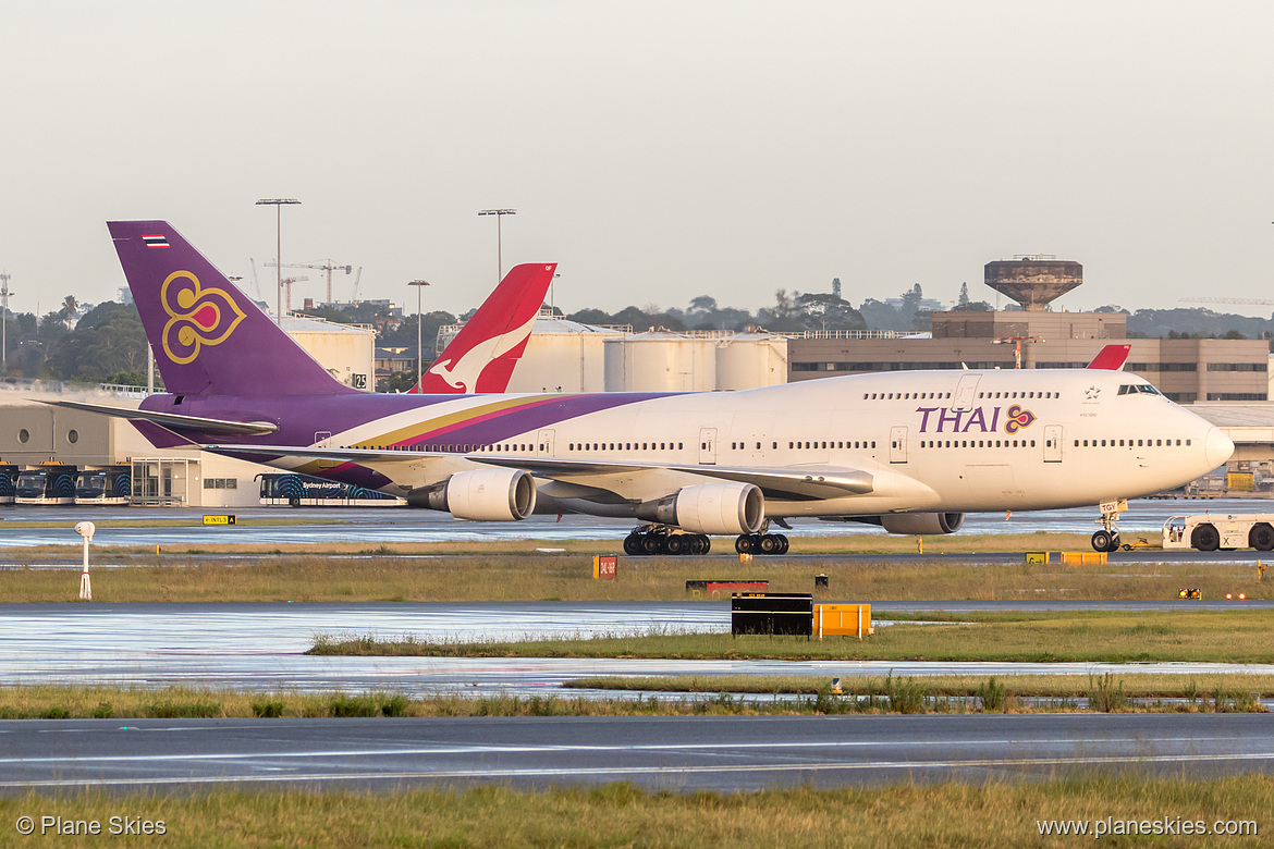 Thai Airways Boeing 747-400 HS-TGY at Sydney Kingsford Smith International Airport (YSSY/SYD) Thai Airways Boeing 747-400 HS-TGY at Sydney Kingsford Smith International Airport (YSSY/SYD)