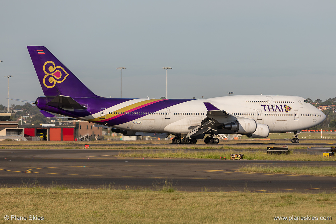 Thai Airways Boeing 747-400 HS-TGF at Sydney Kingsford Smith International Airport (YSSY/SYD) Thai Airways Boeing 747-400 HS-TGF at Sydney Kingsford Smith International Airport (YSSY/SYD)