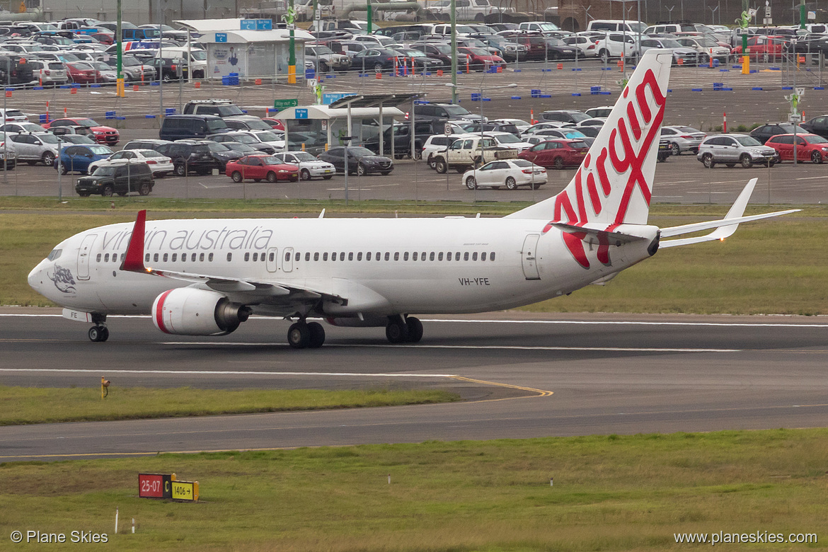 Virgin Australia Boeing 737-800 VH-YFE at Sydney Kingsford Smith International Airport (YSSY/SYD) Virgin Australia Boeing 737-800 VH-YFE at Sydney Kingsford Smith International Airport (YSSY/SYD)