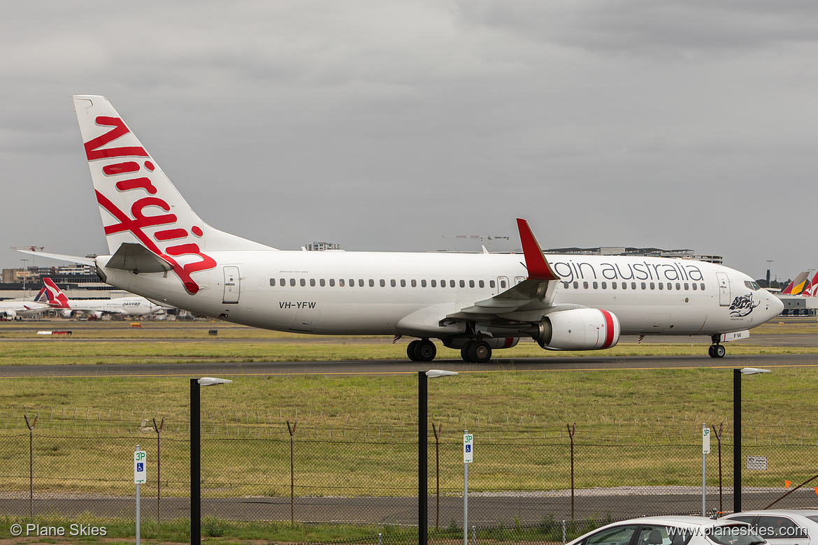 Virgin Australia Boeing 737-800 VH-YFW at Sydney Kingsford Smith International Airport (YSSY/SYD) Virgin Australia Boeing 737-800 VH-YFW at Sydney Kingsford Smith International Airport (YSSY/SYD)