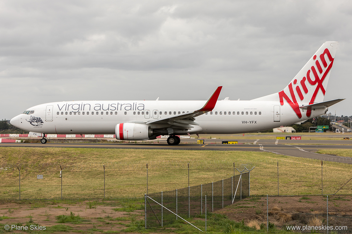 Virgin Australia Boeing 737-800 VH-YFX at Sydney Kingsford Smith International Airport (YSSY/SYD) Virgin Australia Boeing 737-800 VH-YFX at Sydney Kingsford Smith International Airport (YSSY/SYD)