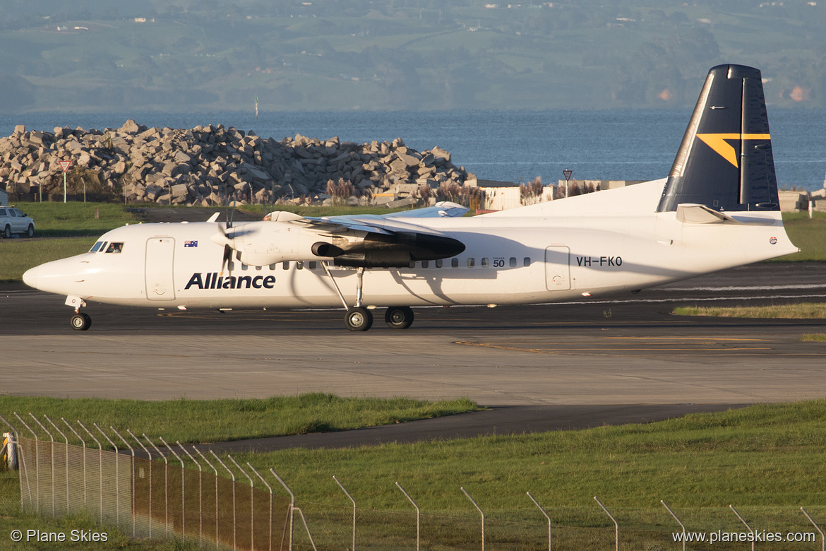 Alliance Airlines Fokker F50 VH-FKO at Auckland International Airport (NZAA/AKL) Alliance Airlines Fokker F50 VH-FKO at Auckland International Airport (NZAA/AKL)
