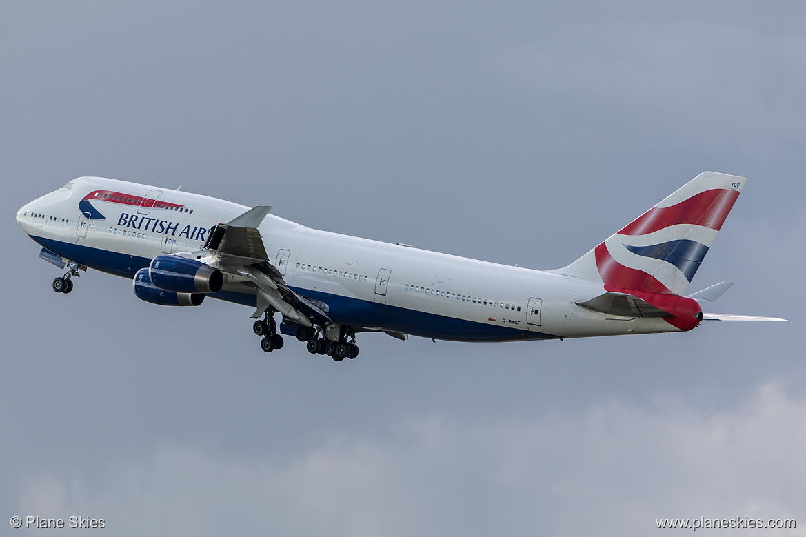 British Airways Boeing 747-400 G-BYGF at London Heathrow Airport (EGLL/LHR) British Airways Boeing 747-400 G-BYGF at London Heathrow Airport (EGLL/LHR)