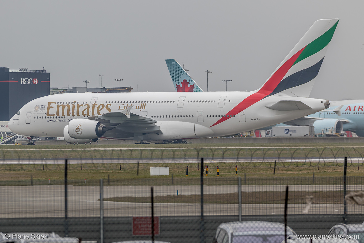 Emirates Airbus A380-800 A6-EEA at London Heathrow Airport (EGLL/LHR) Emirates Airbus A380-800 A6-EEA at London Heathrow Airport (EGLL/LHR)