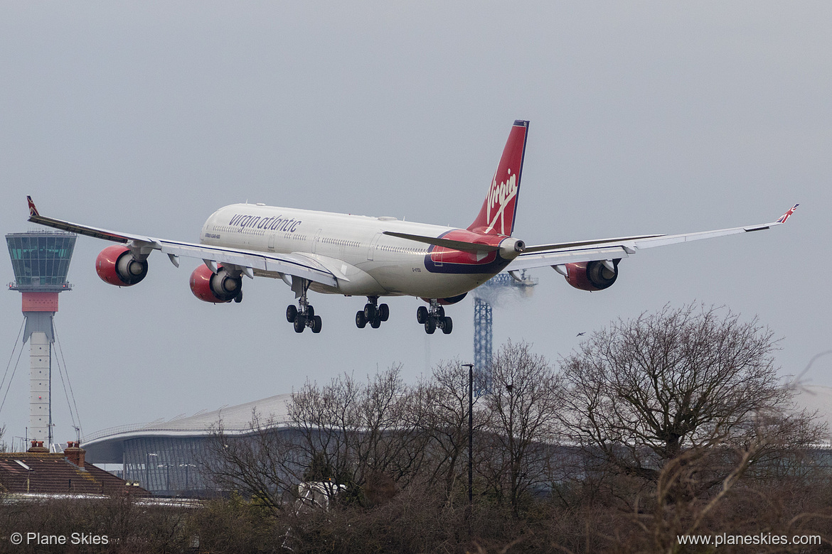 Virgin Atlantic Airbus A340-600 G-VYOU at London Heathrow Airport (EGLL/LHR) Virgin Atlantic Airbus A340-600 G-VYOU at London Heathrow Airport (EGLL/LHR)